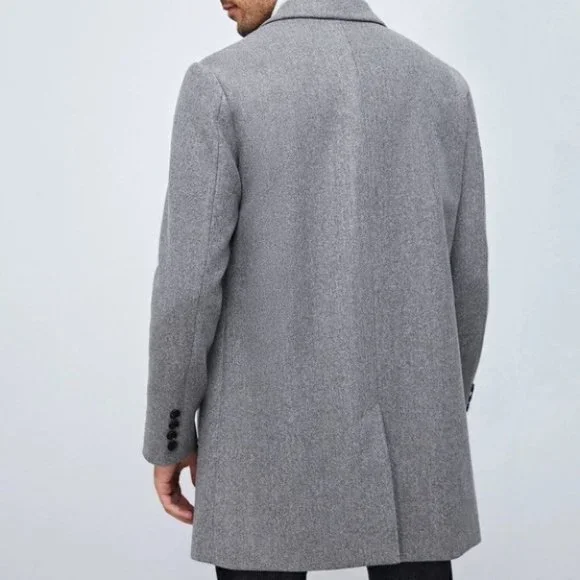 Work Style Gray Lapel Neck Men's Overcoat - Picture 3 of 5